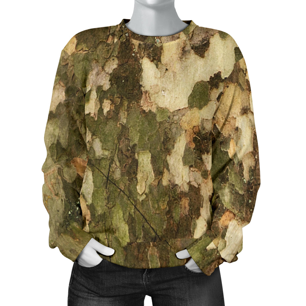 Camo Realistic Tree Texture Print Women Long Sleeve Sweatshirt