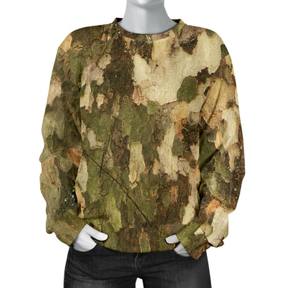 Camo Realistic Tree Texture Print Women Long Sleeve Sweatshirt