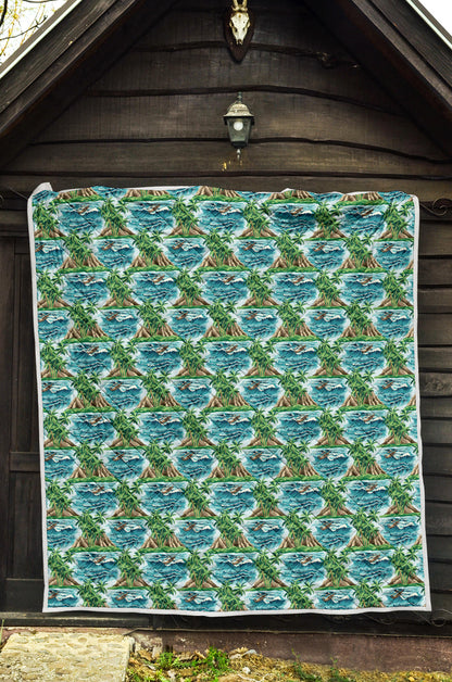 Palm Tree Hawaiian Themed Design Print Quilt Bedspread
