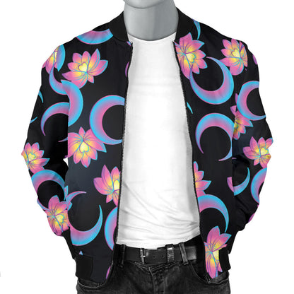 Lotus with Moon Pink Print Themed Men Bomber Jacket
