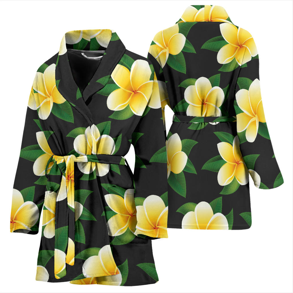Plumeria Pattern Print Design A03 Women Bathrobe