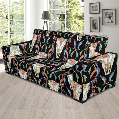 Buffalo Head Boho Style Pattern Print Design 01 Sofa Slipcover