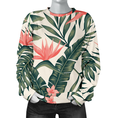 Tropical Flower Palm Leaves Women Long Sleeve Sweatshirt