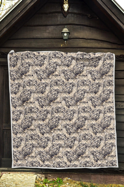 Owl Realistic Themed Design Print Quilt Bedspread