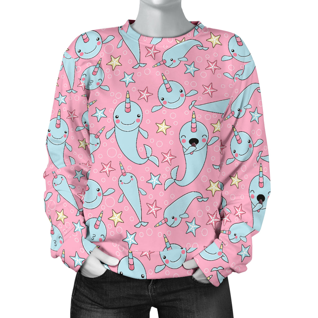 Narwhal Cartoon Cute Print Women Long Sleeve Sweatshirt