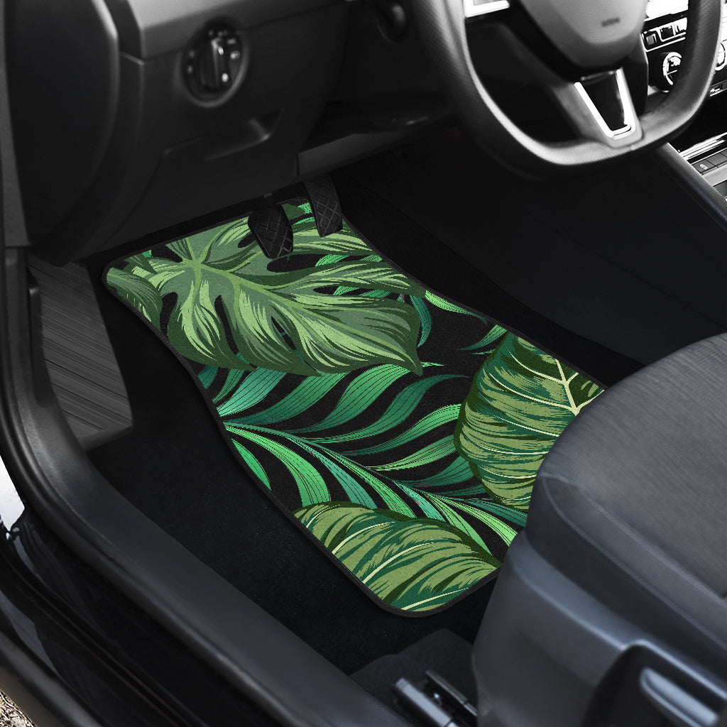 Green Fresh Tropical Palm Leaves Car Floor Mats Front Back