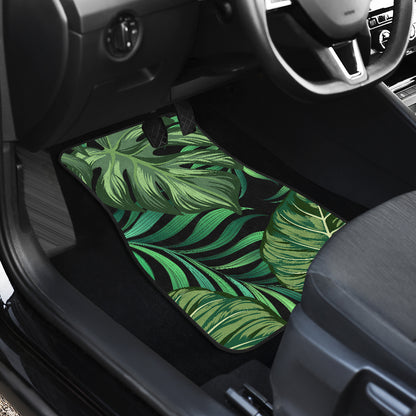 Green Fresh Tropical Palm Leaves Car Floor Mats Front Back