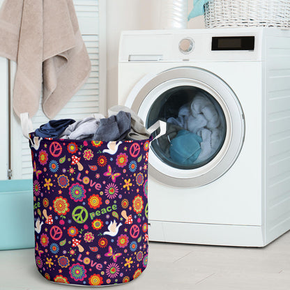 Flower Power Peace Design Print Laundry Basket