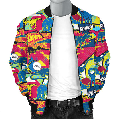 Dinosaur Comic Pop Art Style Men Bomber Jacket