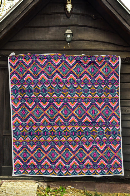 Indian Navajo Pink Themed Design Print Quilt Bedspread