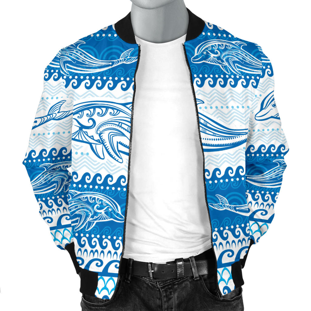 Dolphin Tribal Print Pattern Men Bomber Jacket
