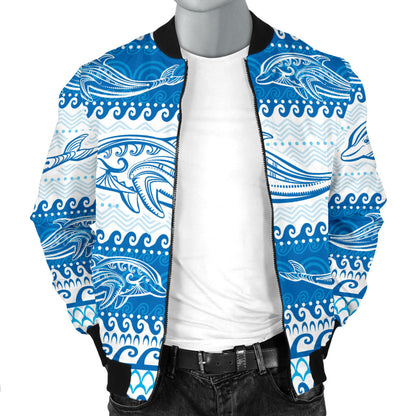 Dolphin Tribal Print Pattern Men Bomber Jacket