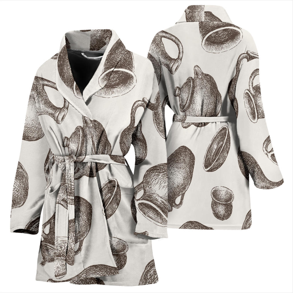 Pottery Pattern Print Design A01 Women Bathrobe