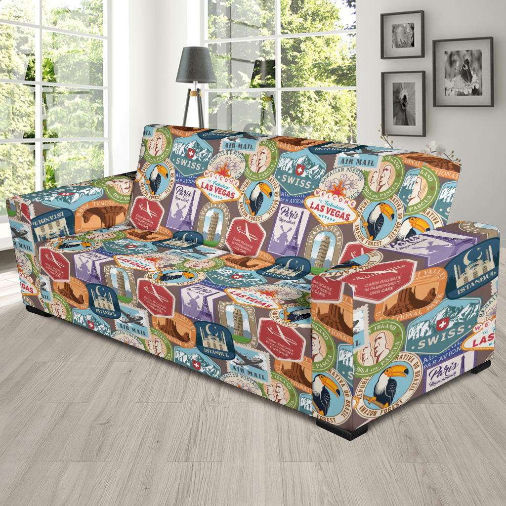 Travel Stamp Print Design LKS301 Sofa Slipcover