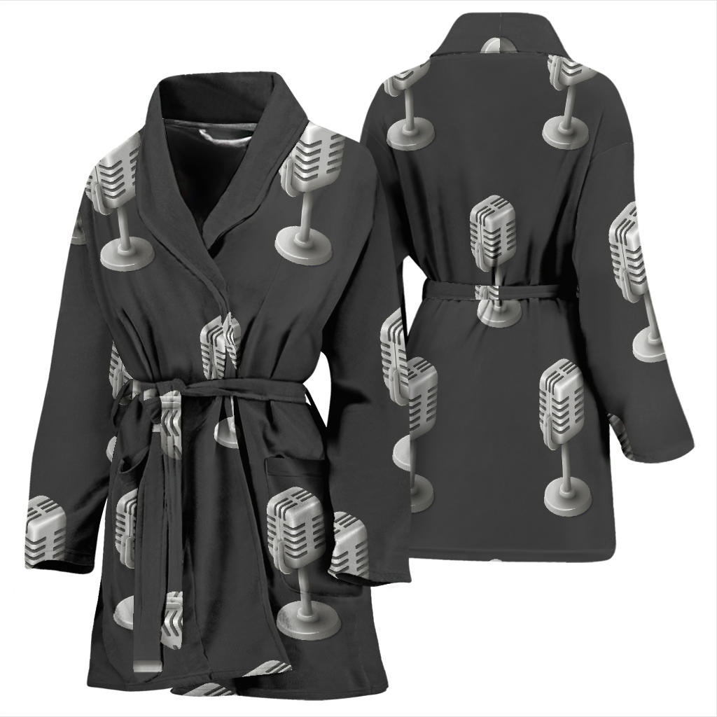 Microphone Vintage Pattern Print Design 01 Women Bathrobe