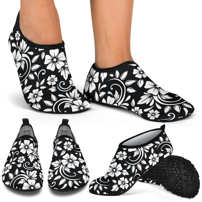 Floral Black White Themed Print Aqua Water Shoes