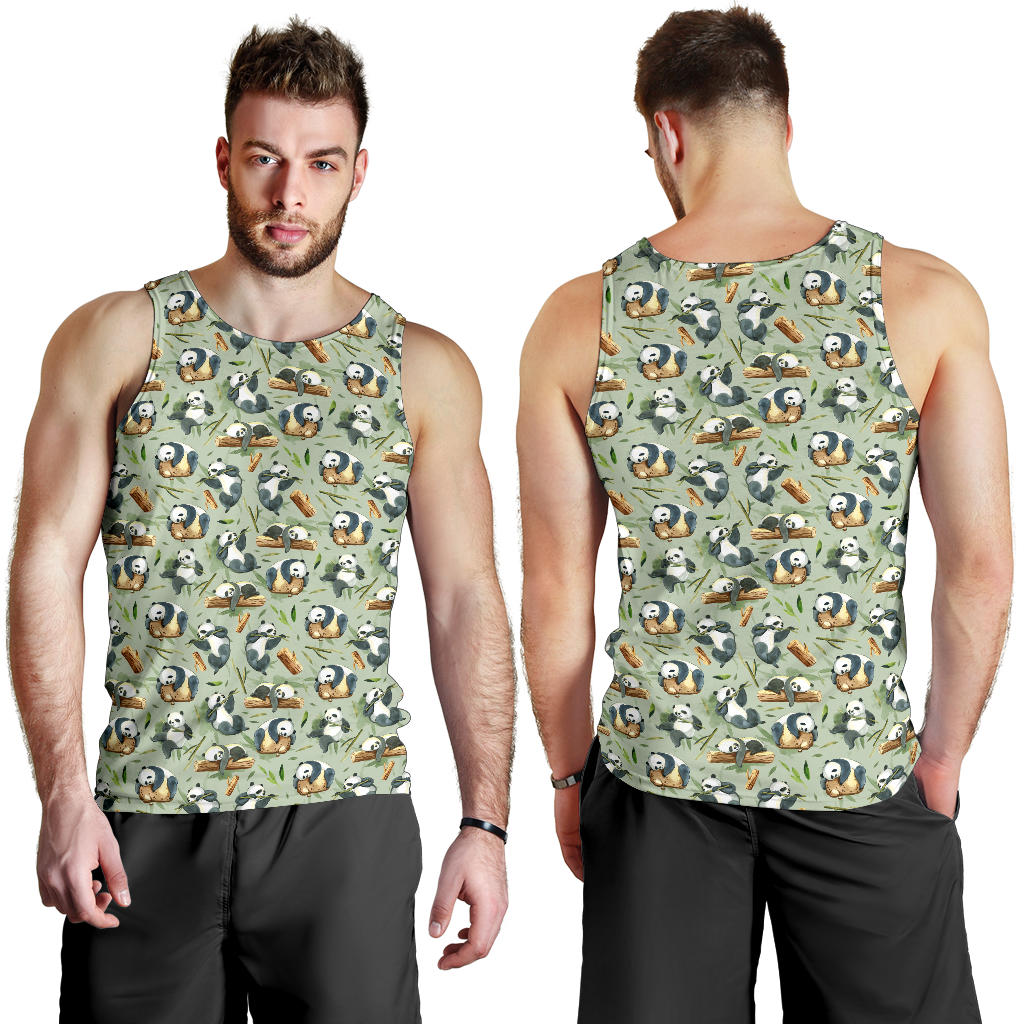 Panda Bear Design Bamboo Print Men Tank Top