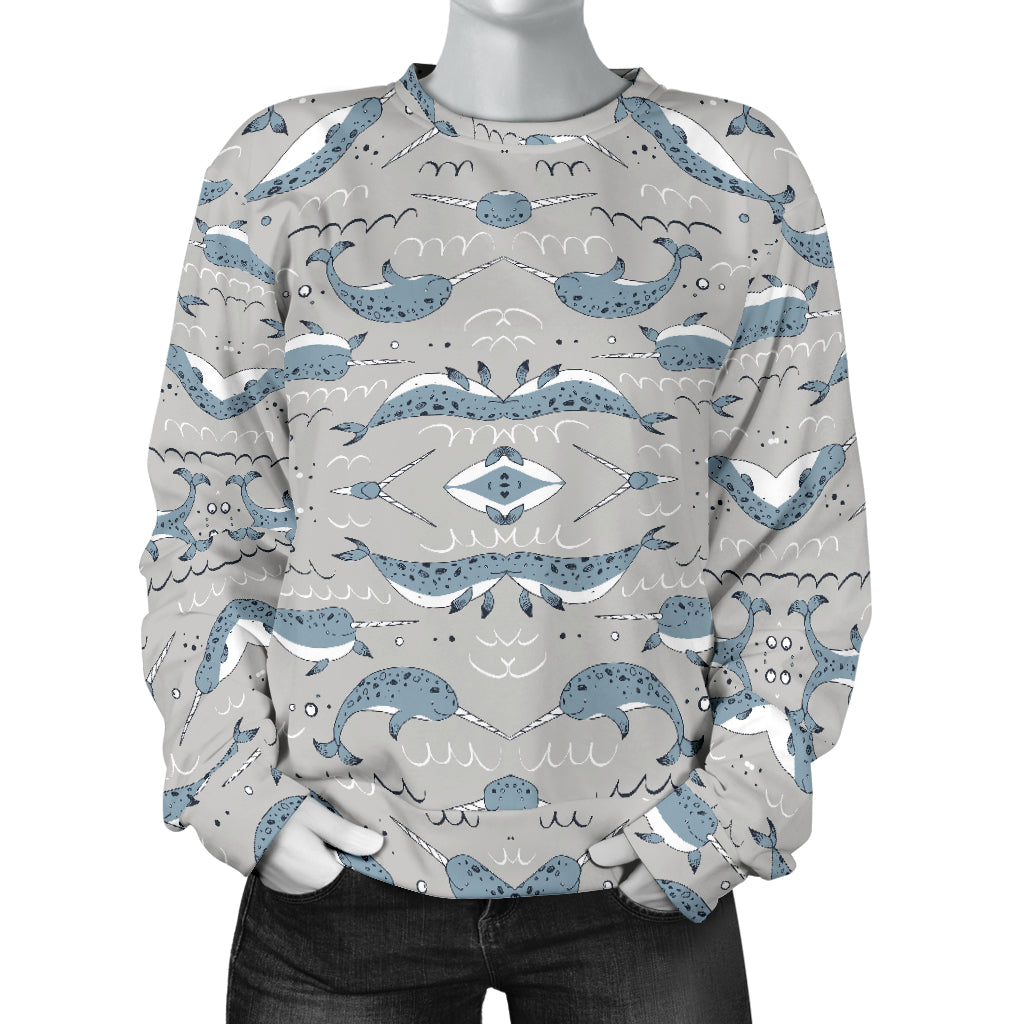 Narwhal Pattern Print Women Long Sleeve Sweatshirt