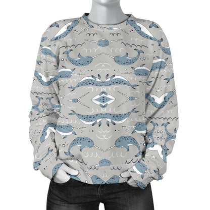 Narwhal Pattern Print Women Long Sleeve Sweatshirt