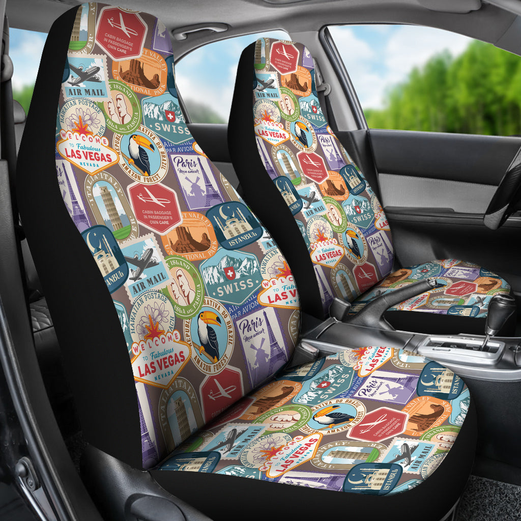 Travel Stamp Print Design LKS301 Car Seat Covers