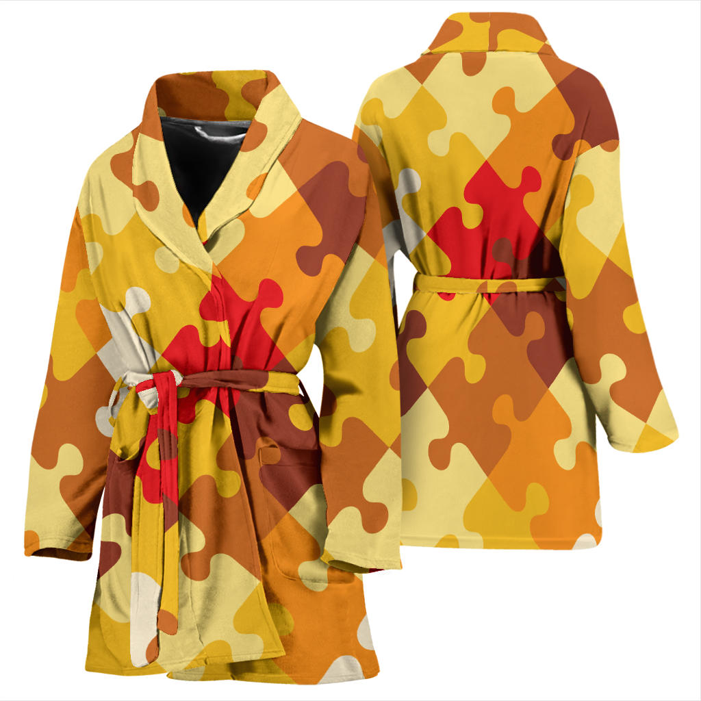 Puzzle Pattern Print Design A01 Women Bathrobe
