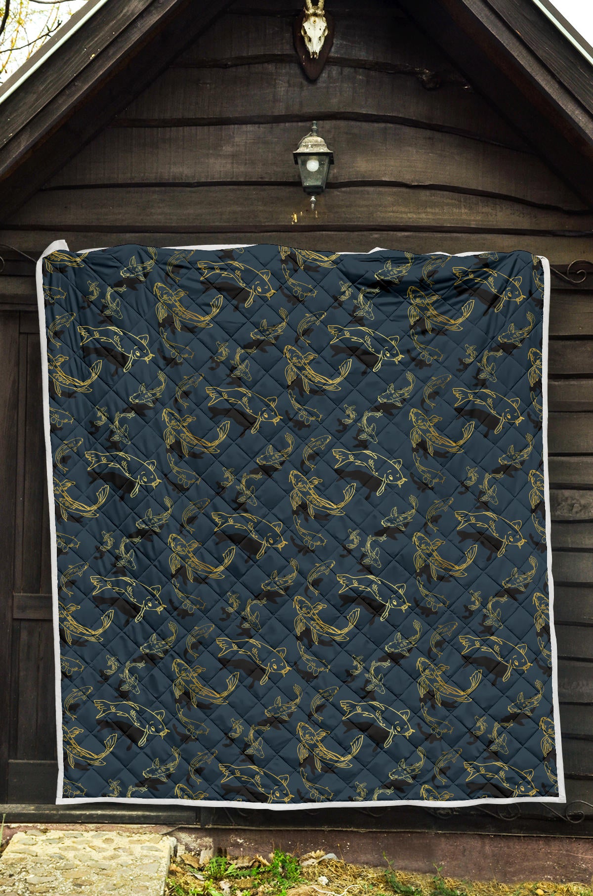 Koi Carp Gold Design Themed Print Quilt Bedspread