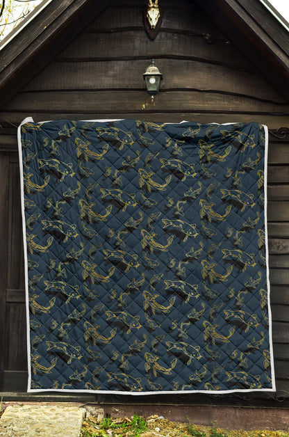 Koi Carp Gold Design Themed Print Quilt Bedspread
