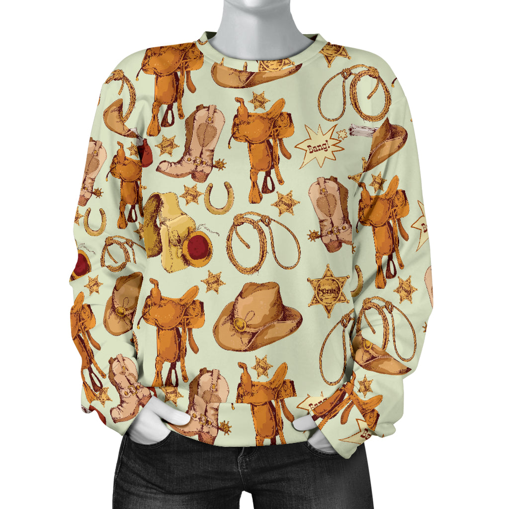 Western Cowboy Design Pattern Women Long Sleeve Sweatshirt
