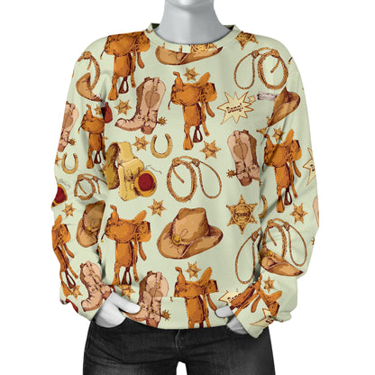 Western Cowboy Design Pattern Women Long Sleeve Sweatshirt