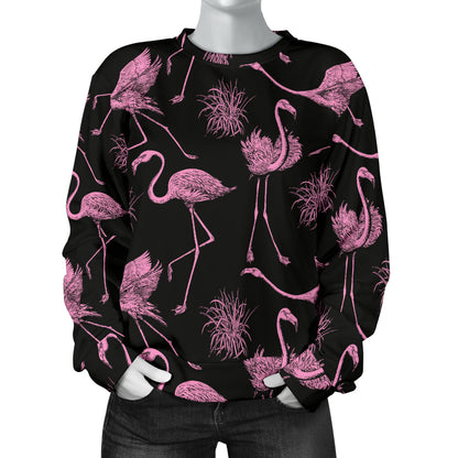 Flamingo Pink Print Pattern Women Long Sleeve Sweatshirt
