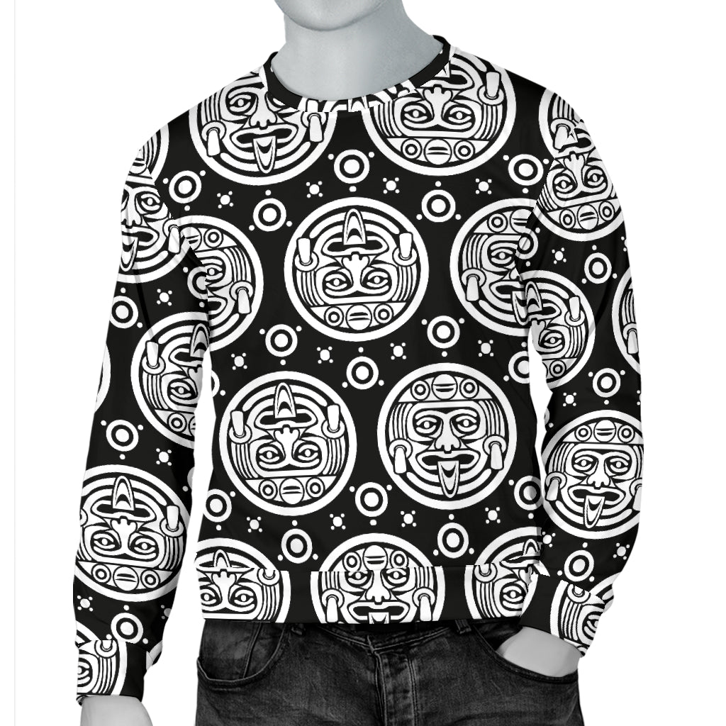 Calendar Aztec White Black Print Pattern Men Long Sleeve Sweatshirt