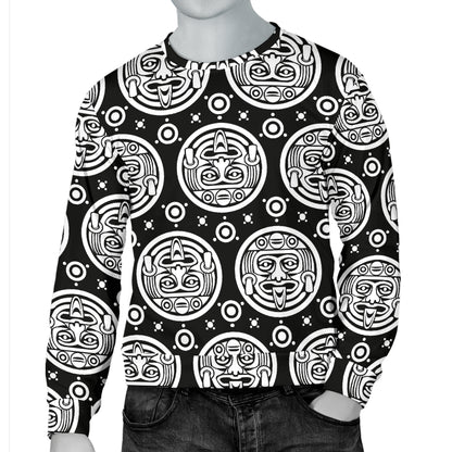 Calendar Aztec White Black Print Pattern Men Long Sleeve Sweatshirt