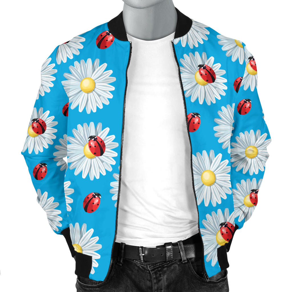 Ladybug with Daisy Themed Print Pattern Men Bomber Jacket