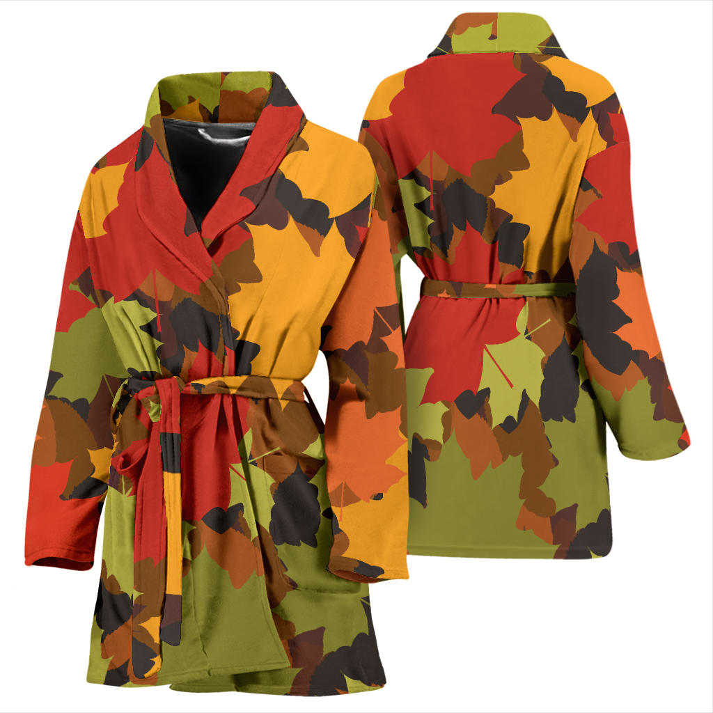 Maple Leaf Pattern Print Design 05 Women Bathrobe