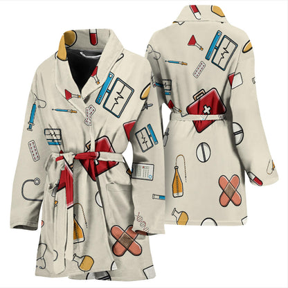 Nurse Pattern Print Design A04 Women Bathrobe