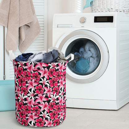 Flower Hawaiian Pink Red Hibiscus Print Laundry Basket