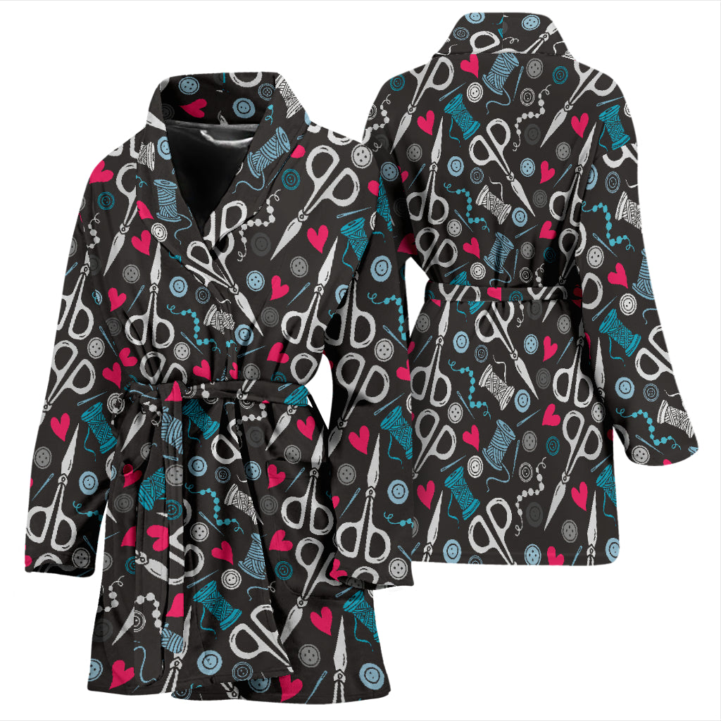 Sewing Equipment Print Design LKS305 Women Bathrobe