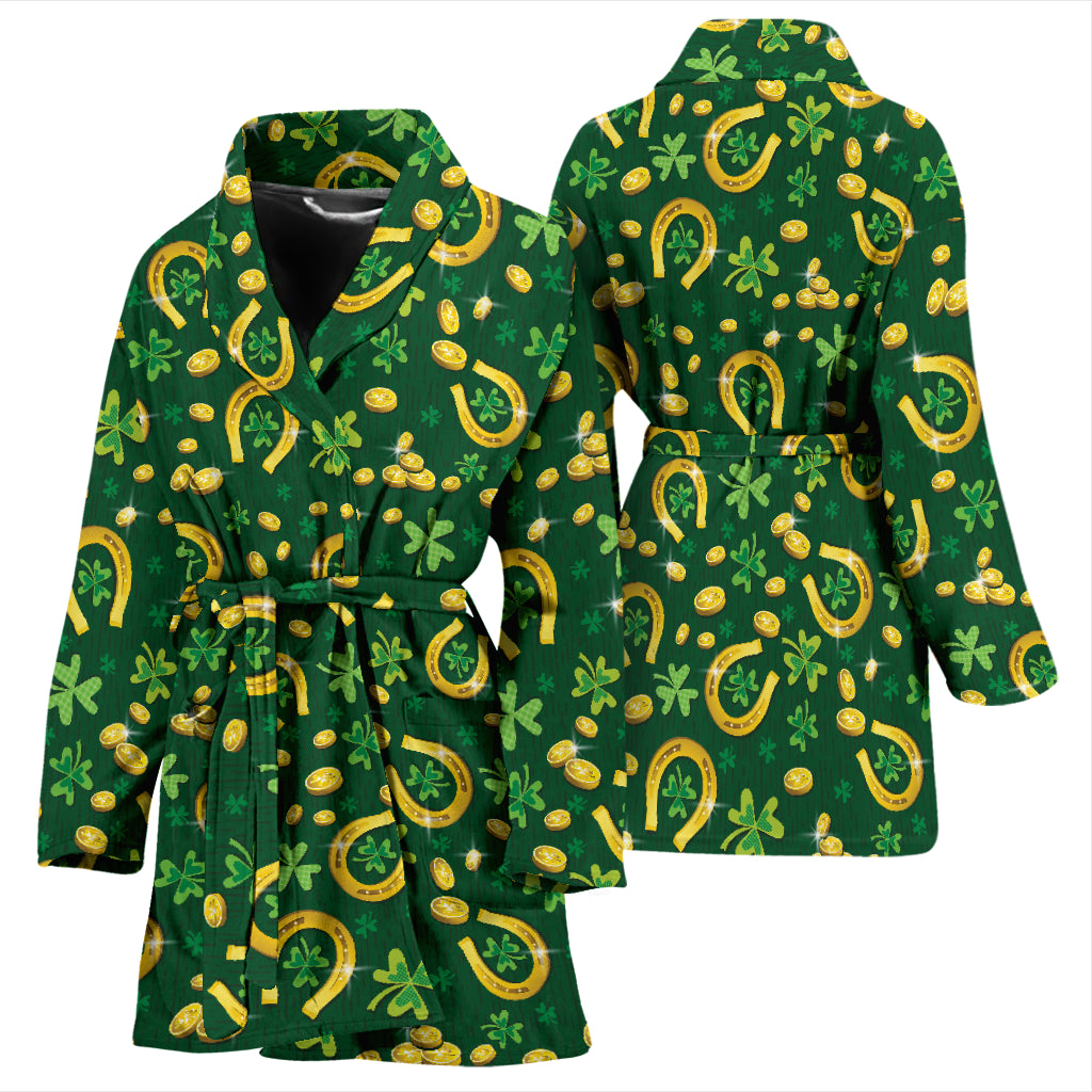 Shamrock Horse Shoes Saint Patrick's Day Print Design LKS307 Women Bathrobe
