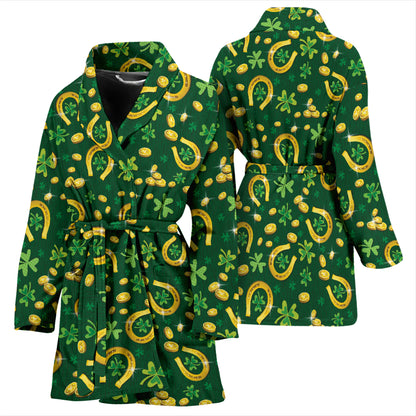 Shamrock Horse Shoes Saint Patrick's Day Print Design LKS307 Women Bathrobe