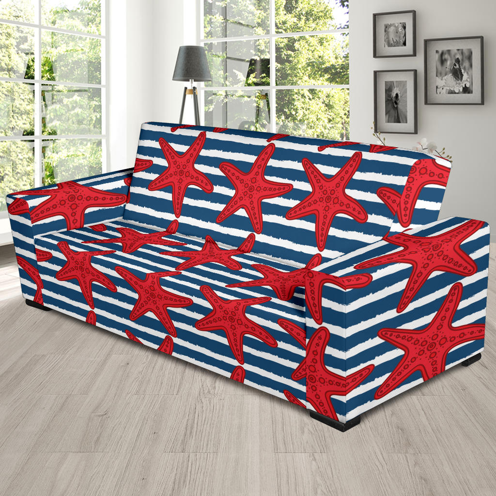 Starfish Red Pattern Print Design 02 Sofa Slipcover