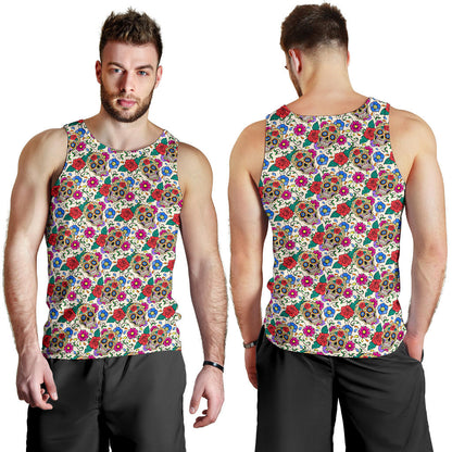 Sugar Skull Colorful Themed Print Men Tank Top
