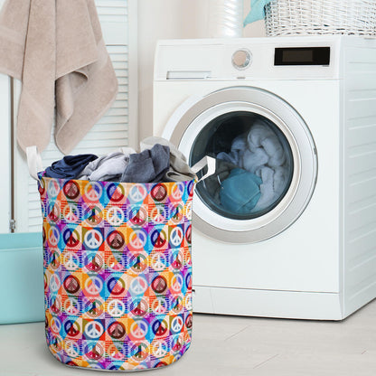 Peace Sign Patchwork Design Print Laundry Basket
