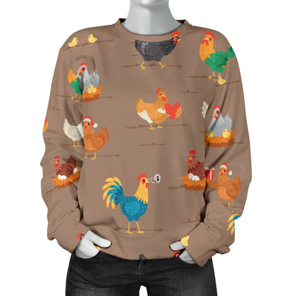 Chicken Happy Print Pattern Women Long Sleeve Sweatshirt