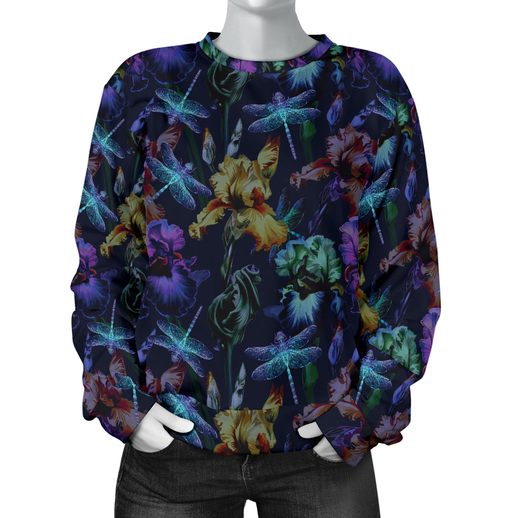Dragonfly With Floral Print Pattern Women Long Sleeve Sweatshirt