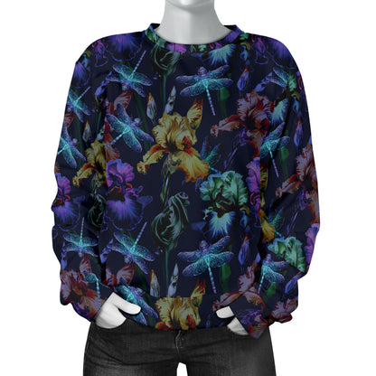 Dragonfly With Floral Print Pattern Women Long Sleeve Sweatshirt