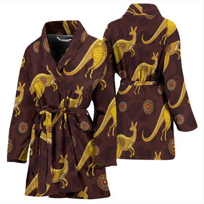 Kangaroos Aboriginal Pattern Print Design 08 Women Bathrobe