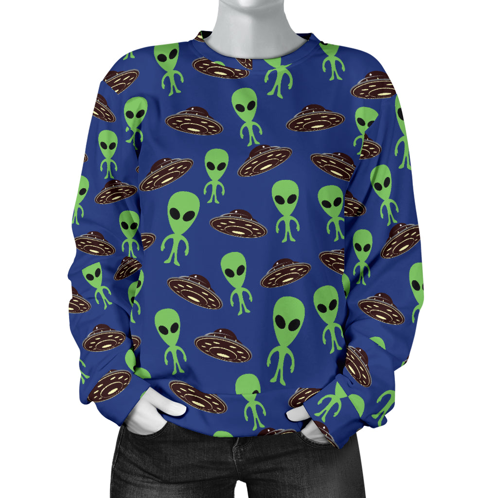 Alien Green UFO Pattern Women Long Sleeve Sweatshirt