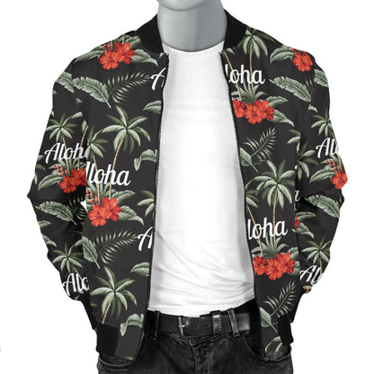 Aloha Palm Tree Design Themed Print Men Bomber Jacket