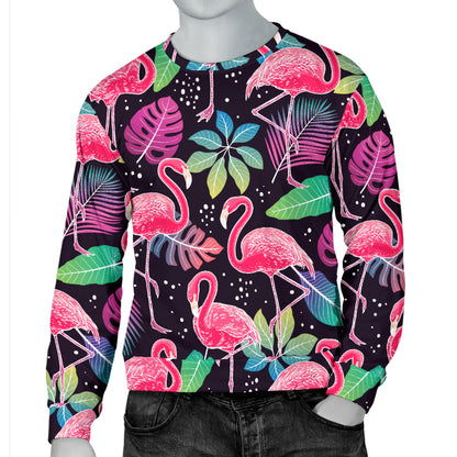 Flamingo Tropical leaves Neon Print Men Long Sleeve Sweatshirt