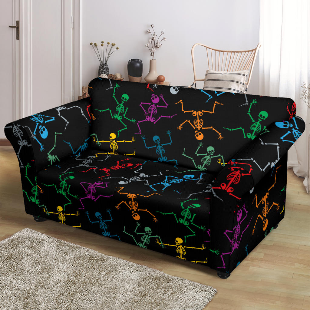 Skeleton Colorful Print Design LKS302 Loveseat Couch Slipcover